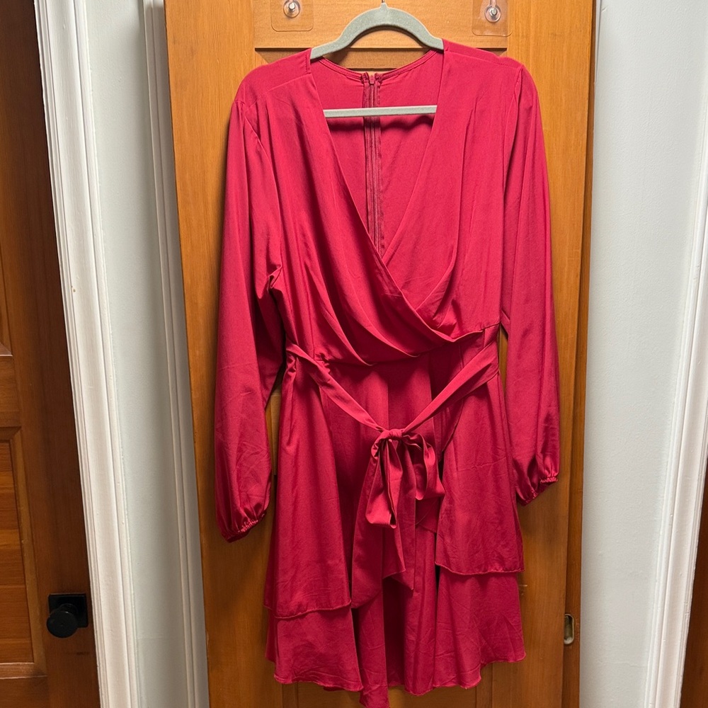 Red Wrap Dress with Waist Tie